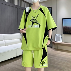 休闲运动套装夏季宽松阔版青少年学生短袖短裤一套A436-T68-P50，男装休闲套装，电商A436