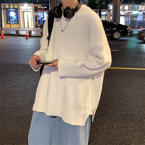 纯色圆领毛衣街头宽松潮流开叉针织衫外套宽松男上衣 M199-P30图片