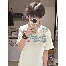 万针全刺绣工艺抖音得物高品质260克重磅纯棉双纱美式高街短袖T恤，男装T恤，电商A486-1