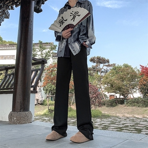 现货 新中式风夏季休闲冰丝高级感垂感直筒西裤男 KK433-P55图片