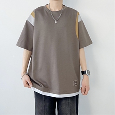 冰氧仿棉短袖港风白墙夏季休闲百搭撞色印花男上衣TC3157-P25控48，男装T恤，星座717