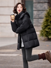 保暖中长款羽绒服女2025冬季时尚休闲加厚连帽白鸭绒外套潮，女装羽绒服，冬木谷雨