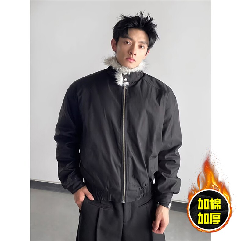 现货高品质美式高街重磅狼王座山雕毛毛领棉衣男女加厚棉服冬外套，男装棉衣，电商A486