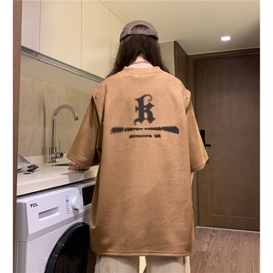 中性 夏装新款麂皮绒印花可拆卸圆领宽松短袖T恤女背心 D286 P38图片