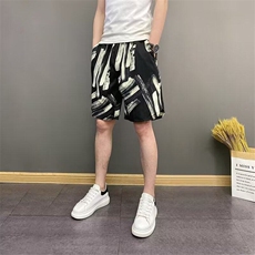外穿短裤男夏季2025新款棉麻潮流沙滩裤印花潮青年休闲五分裤透气，男装牛仔裤，星座506A