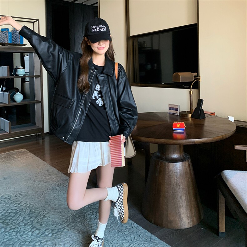 黑色复古皮衣外套女2024秋季新款设计感时尚高级辣妹机车夹克上衣,女装皮衣,浙宝285（原212）