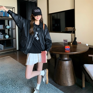 黑色复古皮衣外套女2024秋季新款设计感时尚高级辣妹机车夹克上衣图片