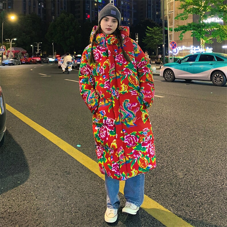 A5长款棉衣外套东北大花风汉服男女宽松保暖防寒连帽棉袄情侣,男装棉衣,星座115A(原星座507）