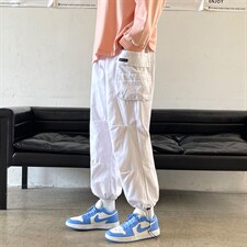 高街工装潮夏季薄款宽松直筒青少年阔腿抽绳束脚九分裤K1263-P36，男装休闲裤，星座512-4