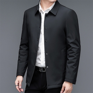 2023新款男士翻领纯色休闲羽绒服冬季中年加厚保暖爸爸装外套图片