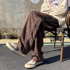 秋冬条纹拼接雪尼尔休闲裤男直筒阔腿拖地裤灯芯绒裤子K5591-P38，男装休闲裤，星座512-2