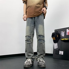 破洞渐变牛仔裤男生春夏季青少年潮牌痞帅宽松直筒裤N9003，男装牛仔裤，星座1116A-1（原606A）