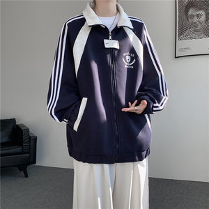 WY10190-特P60 420g重磅-高品质-条纹设计感大码保暖卫衣外套男图片