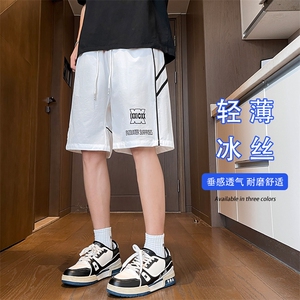 特批P28无差价夏季冰丝字母印花拼接篮球裤高街五分短裤男DK1863图片