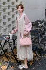 2026春装宽松粉色裙+蕾丝罩衫两件套2C090-1270-P155-K228，女装套装/套裙，2C090