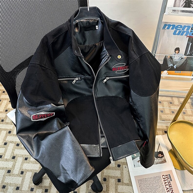 美式复古pu皮机车服夹克男春秋新款设计感小众宽松休闲短款外套潮,男装夹克,星座1013