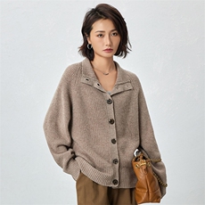 2025年秋季新款百搭女士系扣元宝针7针开衫，女装羊毛衫，邦太羊绒