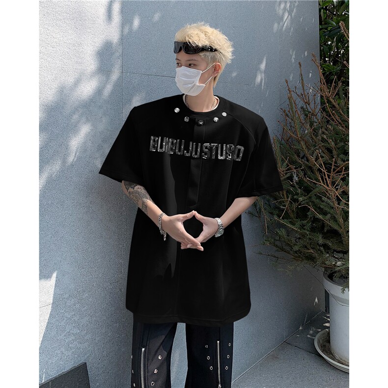 现货！25设计感纽扣装饰印花T恤垫肩短袖DX117-P68,男装T恤,电商B288