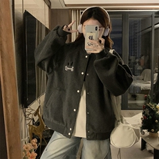 2026春季新款港风日系复古纽扣立领开衫棒球服外套女JK1408-P85，男装夹克，星座313A(原308A-2)