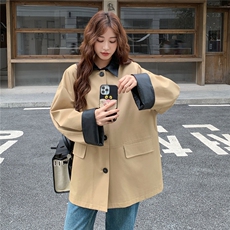 中长款口袋英伦风女士特大码风衣设计感上衣皮衣时尚春秋气质短款，女装风衣，浙宝208