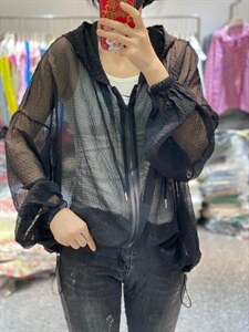 夏季新款韩版泡泡纱宽松显瘦连帽防晒衣图片