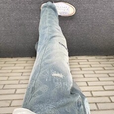 欧美高街复古牛仔裤男女破洞补丁小众设计感显瘦炸街裤XA445，男装牛仔裤，星座208-5