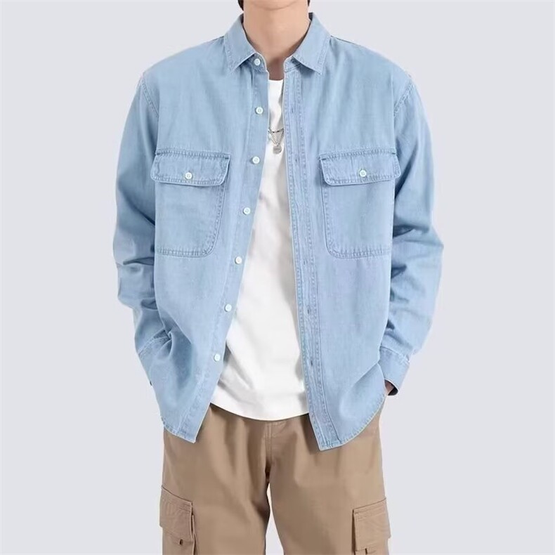 【006】牛仔衬衫男宽松长袖水洗休闲衬衣薄外套A079-CS1102-P47,男装衬衫,电商A079