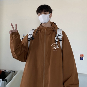 港风秋款宽松高品质连帽防水夹克 F55 P65控88图片