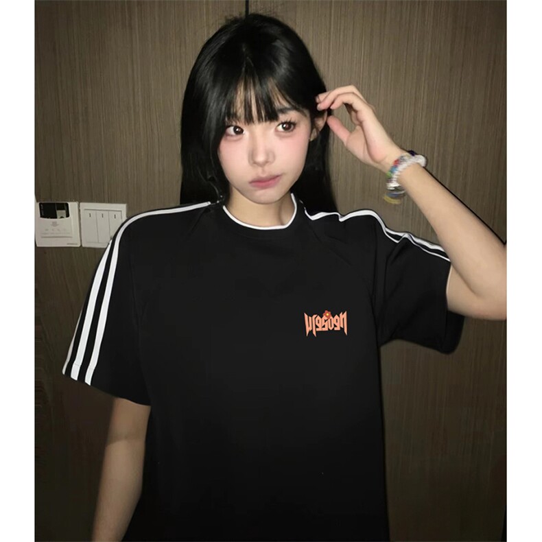 抖音得物高品质二开240克宽松纯棉美式潮牌三条杠织带短袖T恤,男装T恤,电商A486-1