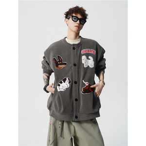 WY10198-特P55 控98春款高级感开衫亨利领刺绣贴标上衣卫衣大码男图片