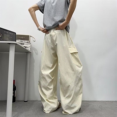 美式字母刺绣弯刀阔腿裤男女夏季宽松hiphop褶皱速干街舞休闲长裤，男装休闲裤，星座601-1
