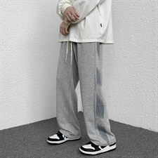 秋冬男士侧面拼接印花大码宽松直筒休闲裤潮流拖地裤K802P50，男装休闲裤，电商A073