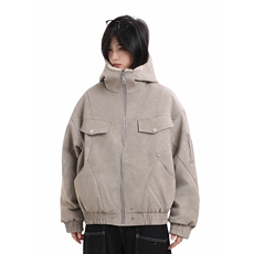 美式拼接毛绒连帽PU皮棉衣宽松立体裁剪高领男装外套TT6057P108，男装棉衣，星座1013-5