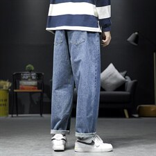 2023春季新沙发墙大码男纽扣美式直筒大裤脚阔腿牛仔裤N8131-P50，男装牛仔裤，电商A082