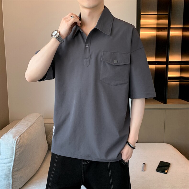抖音冰丝薄款短袖POLO衫男士潮牌百搭休闲半袖t恤港风上衣服,男装Polo衫,电商A409-1