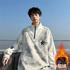 主推2026冬季宽松半拉链假两件加绒卫衣A436-1109-P6088，男装卫衣，电商A436