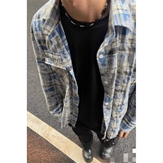 春秋撞色格子口袋长袖衬衫男女宽松休闲潮流男士开衫外套CM158，男装衬衫，星座1116A（原606A-3）