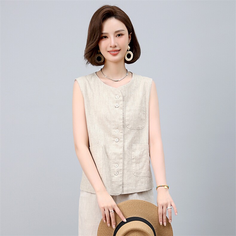 2025年夏季亚麻开衫上衣,女装T恤,小林双子