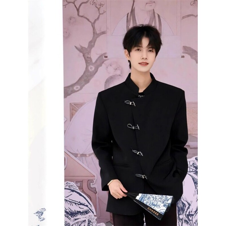 新中式男装风黑色西装外套套高级感痞帅中山装JK146特P58,男装西服套装,星座908-1