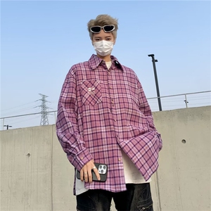 美式oversize宽松衬衣2024春季新款格子长袖衬衫男 现货W8146-P45图片