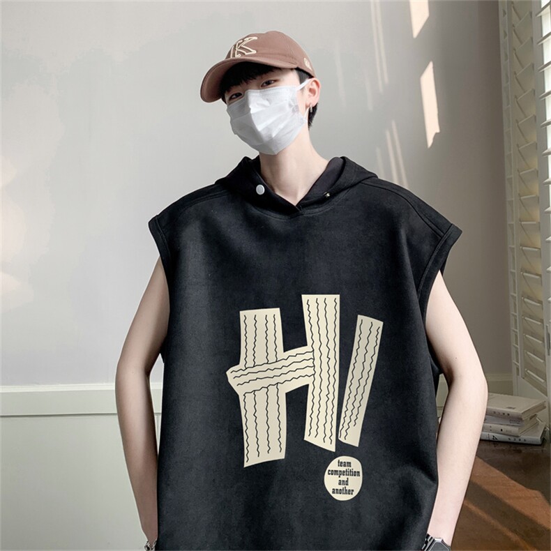 麂皮绒连帽背心坎肩男T恤美式港风JLB3143-P30控48,男装T恤,电商B370
