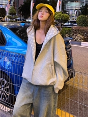 网图420克重磅印花开衫连帽情侣款卫衣外套男女秋季特P68，女装短外套，电商C306-1