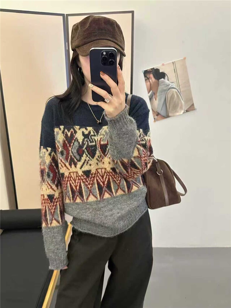 2025年秋季常规款通勤长提花套头长袖，女装针织衫/毛衣，北娇羊绒