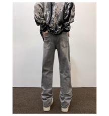 美式灰色牛仔裤男春季高街复古vibe裤子微喇长裤JN036-P4568，男装牛仔裤，星座1008-1