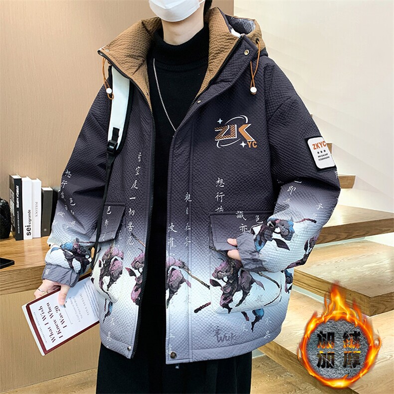 新款男士连帽加绒加厚时尚潮牌夹克宽松外套冬季,男装夹克,星座1206（原A206）