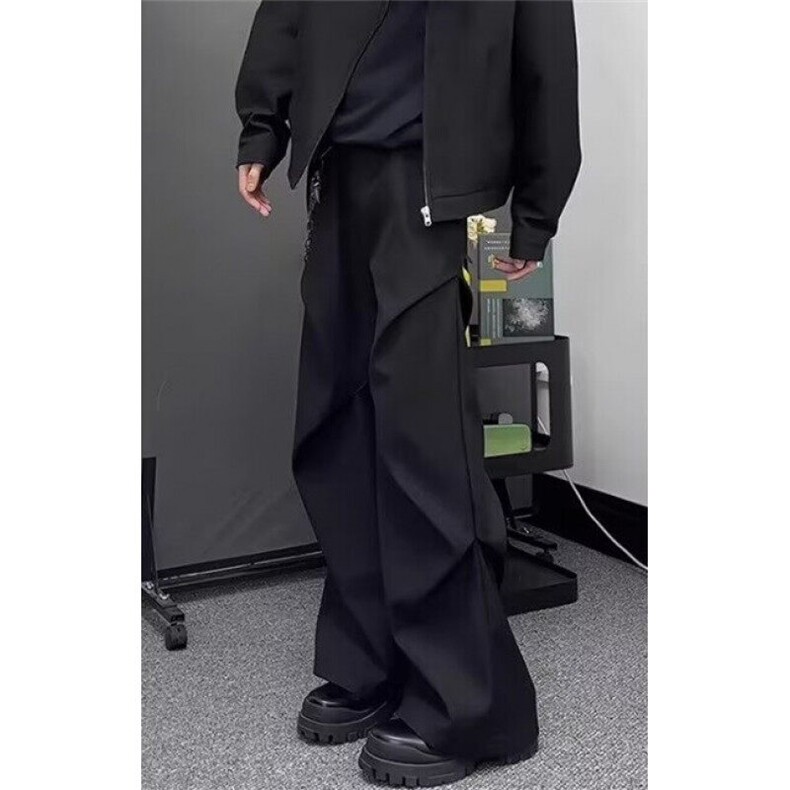 黑色高街弯刀西裤男春秋季高级感cleanfit裤子垂坠感微喇直筒长裤图片