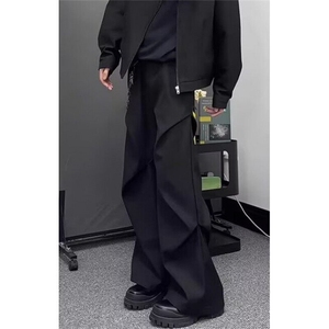 黑色高街弯刀西裤男春秋季高级感cleanfit裤子垂坠感微喇直筒长裤图片