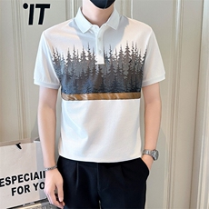 店主风社会小伙男士高级感印花翻领POLO衫男上衣301A-1/PL113/P53，男装Polo衫，星座301A-1