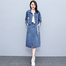 欧洲站牛仔套装女2024春秋新款休闲时尚洋气减龄外套半身裙两件套，女装套装/套裙，靓星雨