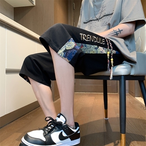 港风七分裤男拼接新中式7分直筒阔腿中裤-2479-P26-控58-重磅300g图片